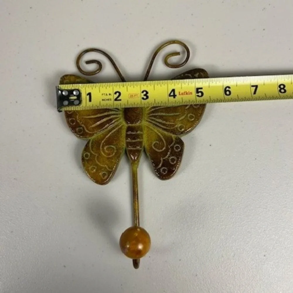 Vintage Style Metal Butterfly Wall Hook Antiqued Gold Green Verdigris 8